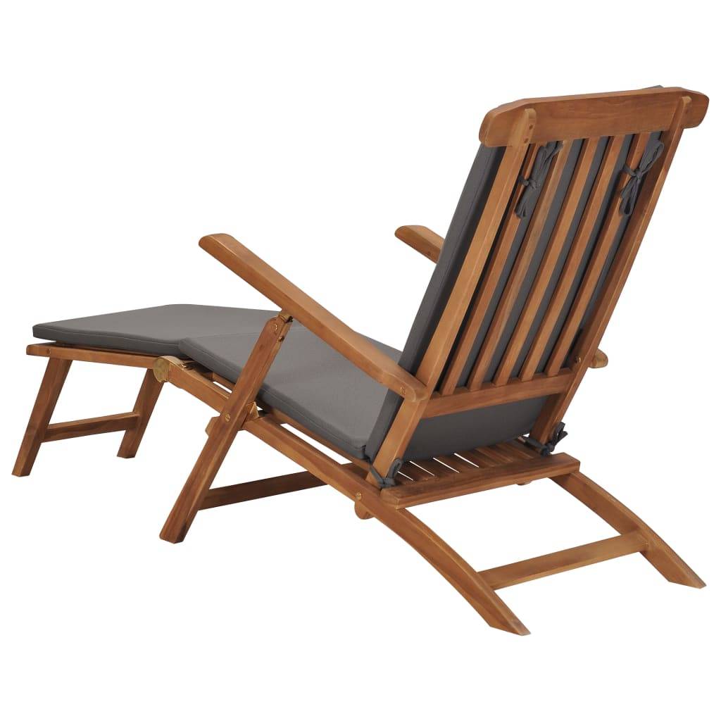 Helloshop26 - Transat chaise longue bain de soleil lit de jardin terrasse meuble d'extérieur 152 cm avec coussin gris foncé bois de teck solide - Image 4