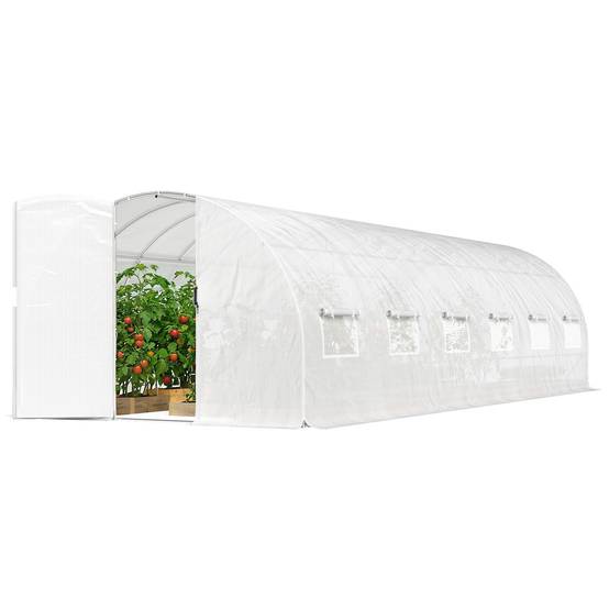 Outsunny - Serre tunnel de jardin 24m² 295x798x199cm - avec portes et 12 fenêtres avec moustiquaires - bâche PE 140 g/m² - blanc - Outsunny - Image 5