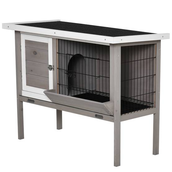 Clapier Extérieur sur Pieds en Bois pour Lapin Toit Bitumé Mangeoire Intégrée 91cm Gris - ComfortXL Outdoor Living - Image 2