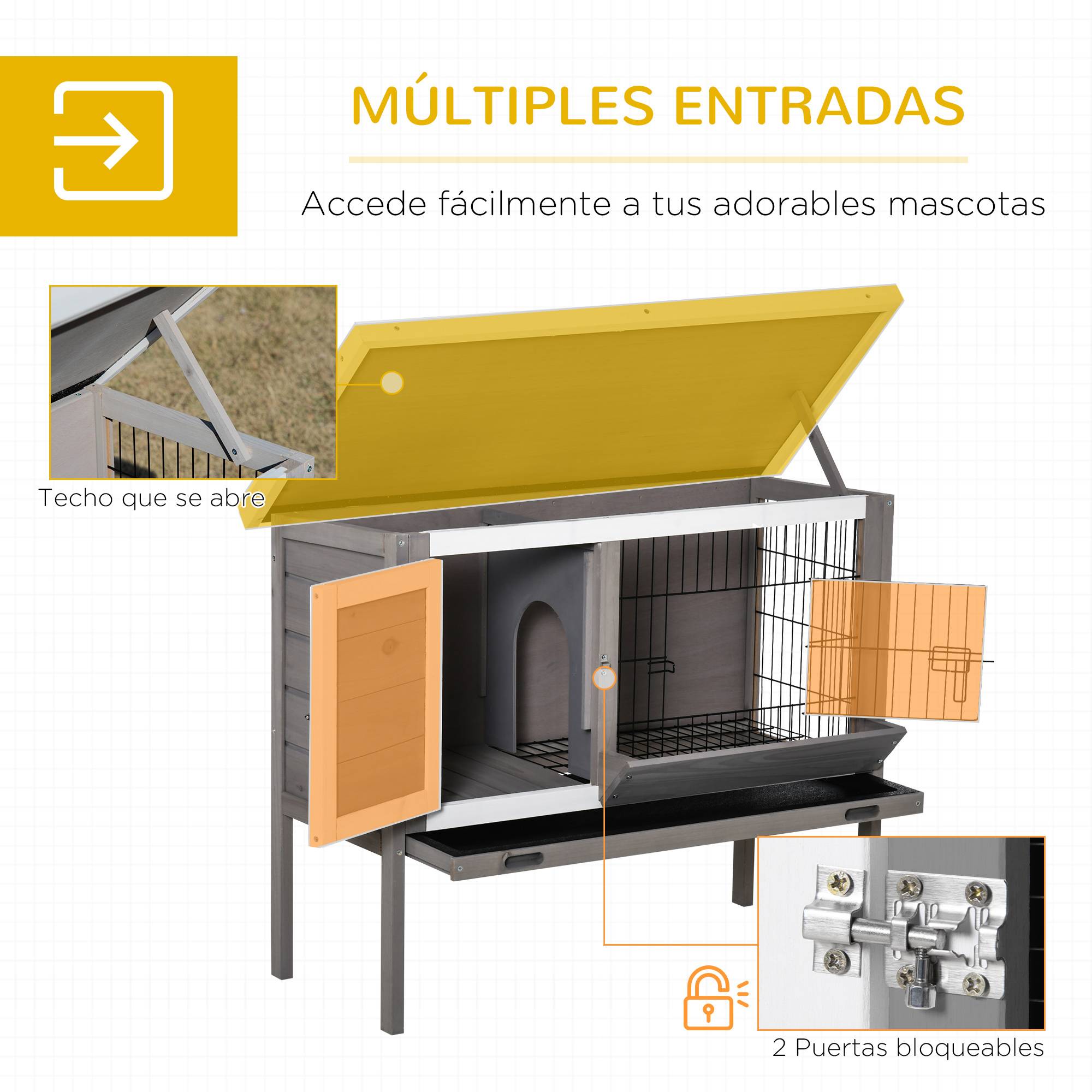 Clapier Extérieur sur Pieds en Bois pour Lapin Toit Bitumé Mangeoire Intégrée 91cm Gris - ComfortXL Outdoor Living - Image 7