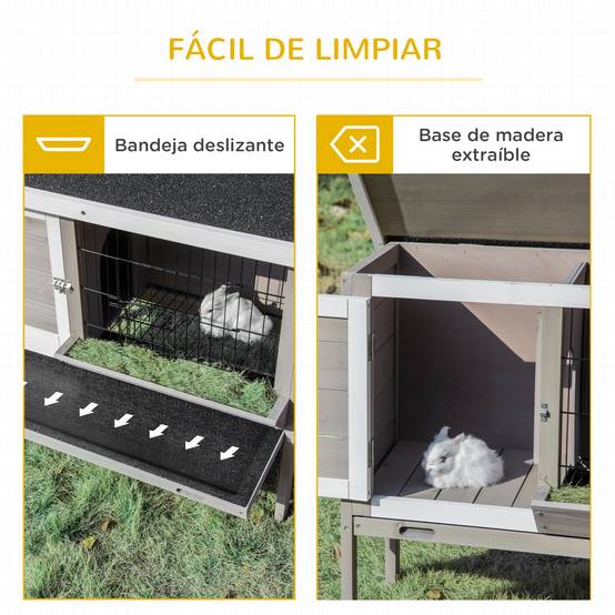 Clapier Extérieur sur Pieds en Bois pour Lapin Toit Bitumé Mangeoire Intégrée 91cm Gris - ComfortXL Outdoor Living - Image 8