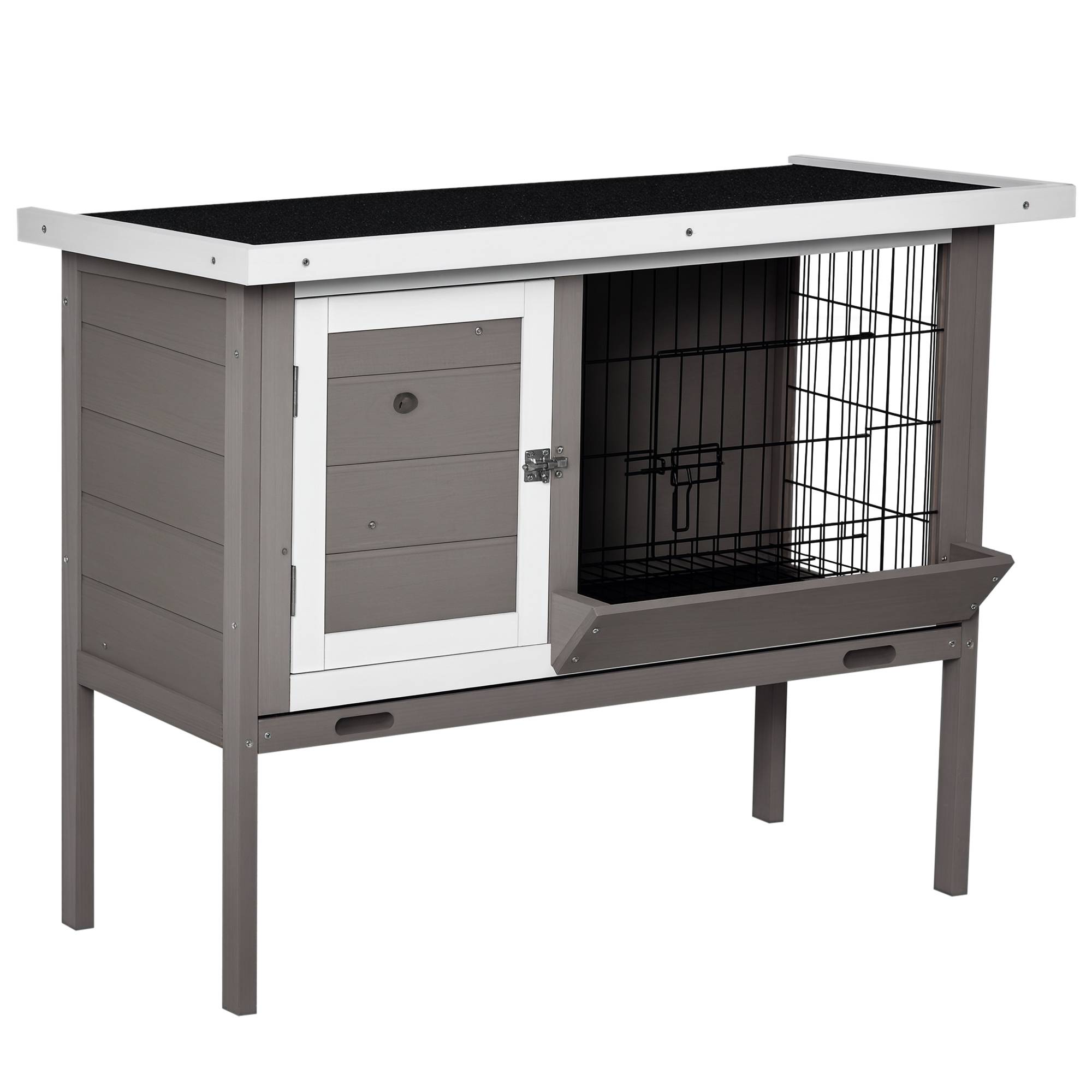 Clapier Extérieur sur Pieds en Bois pour Lapin Toit Bitumé Mangeoire Intégrée 91cm Gris - ComfortXL Outdoor Living - Image 1