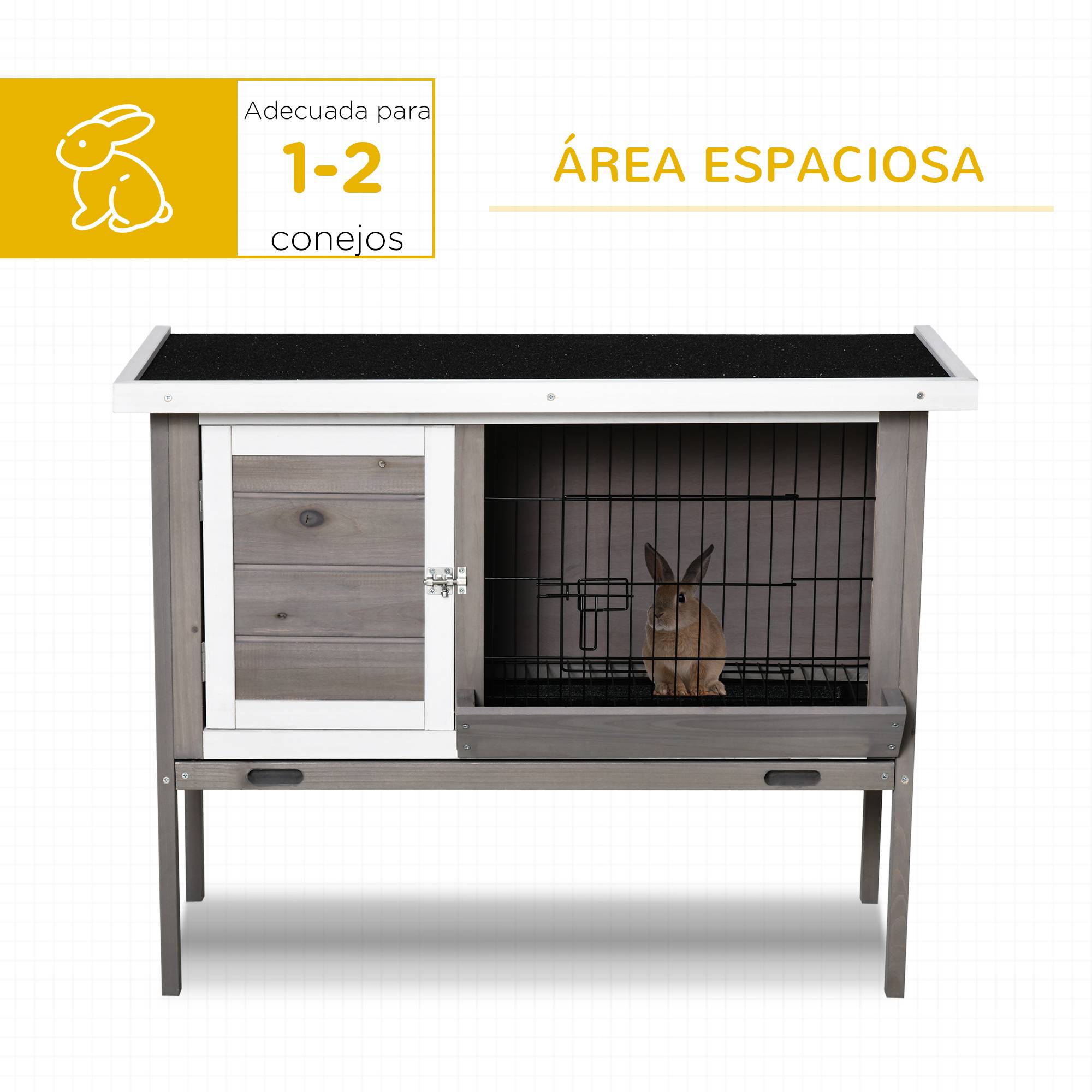 Clapier Extérieur sur Pieds en Bois pour Lapin Toit Bitumé Mangeoire Intégrée 91cm Gris - ComfortXL Outdoor Living - Image 6