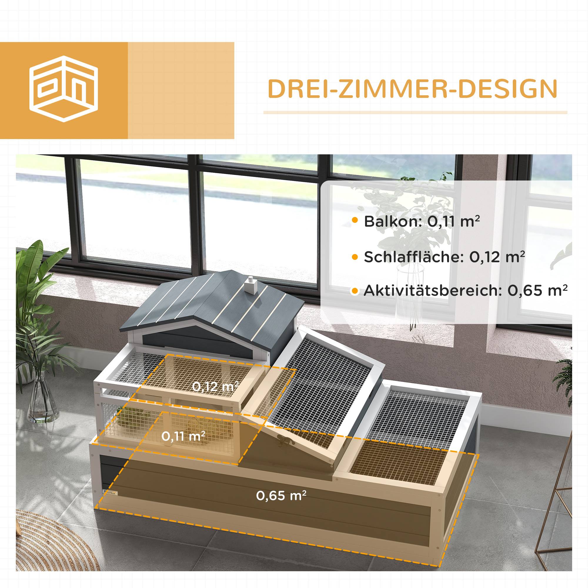 Maison tortue 2 niveaux gris bois de sapin, usage intérieur et extérieur, balcon - Image 6
