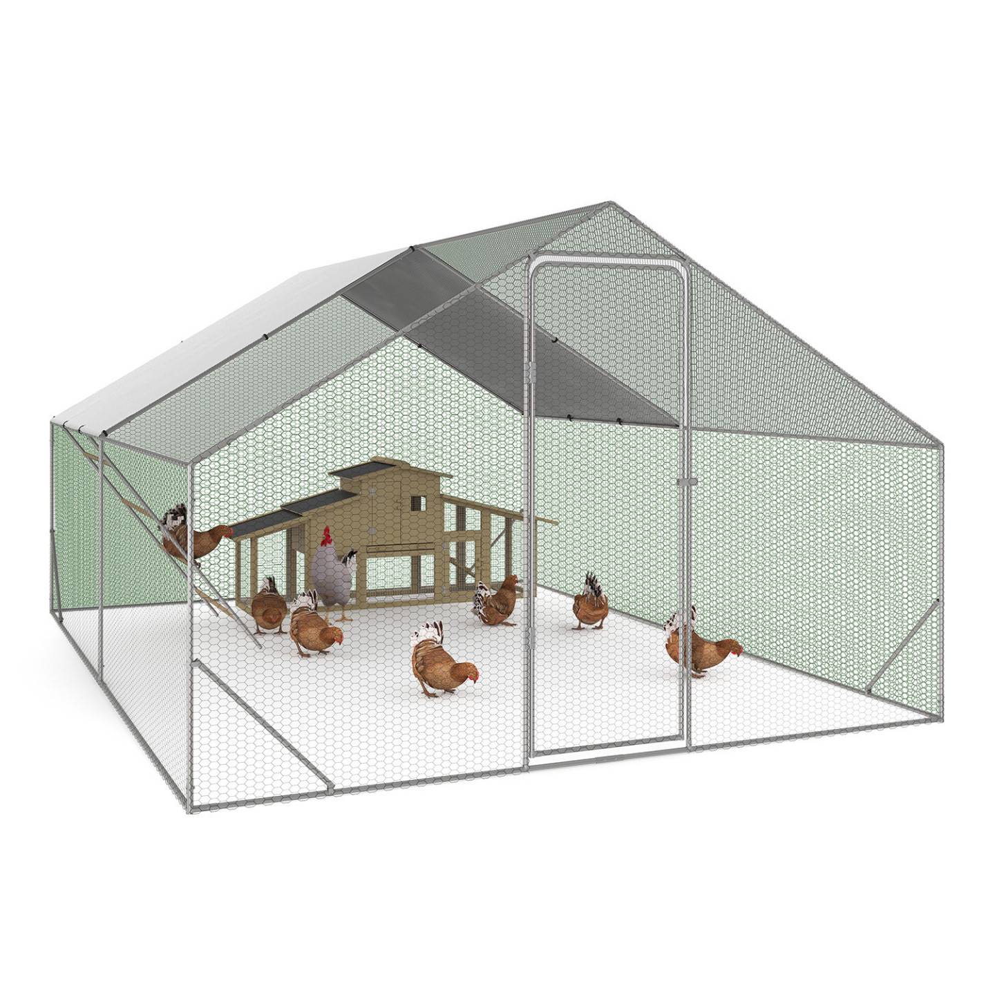Enclos poulailler 12 m² 4x3 M avec grand perchoir 4 niveaux en bois acier galvanisé - Image 2