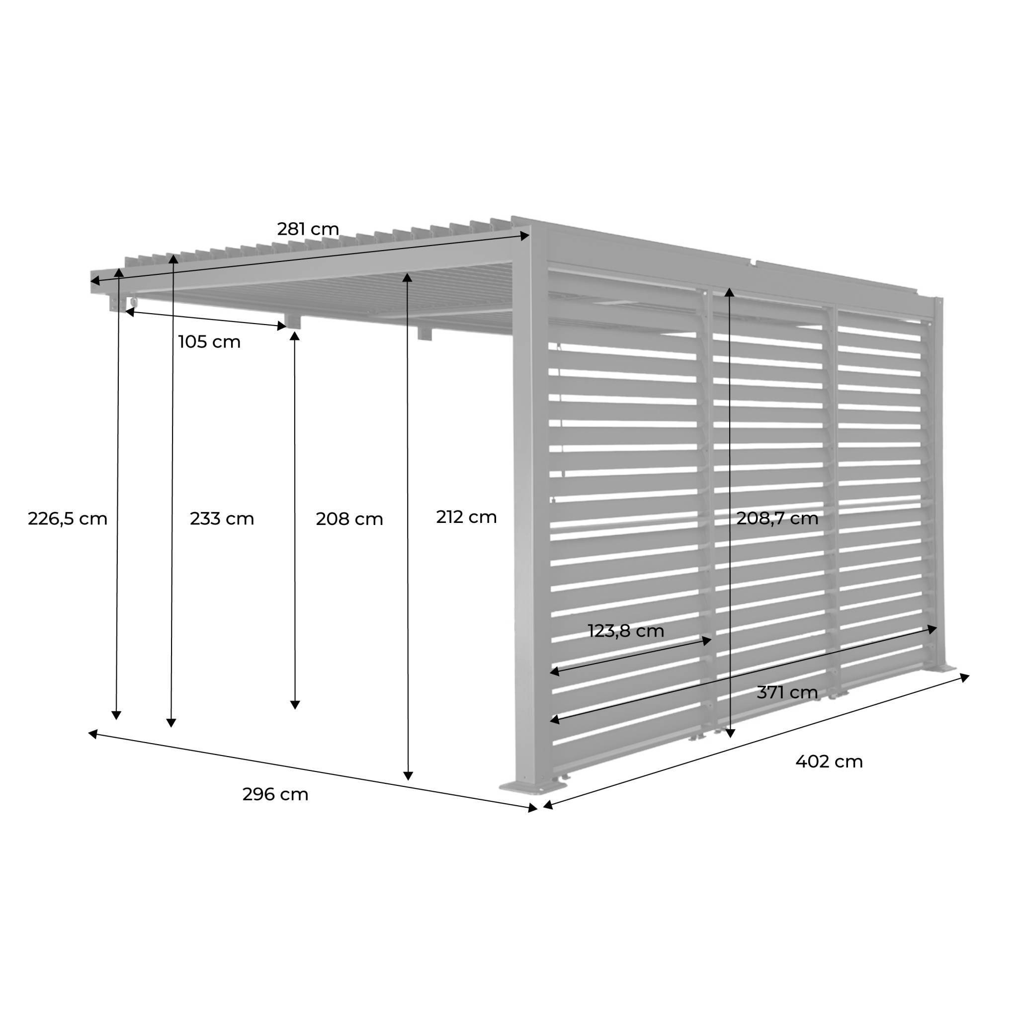 sweeek - Pergola bioclimatique aluminium adossée 4x3m anthracite + 3 persiennes 130cm Palace | sweeek - Image 4