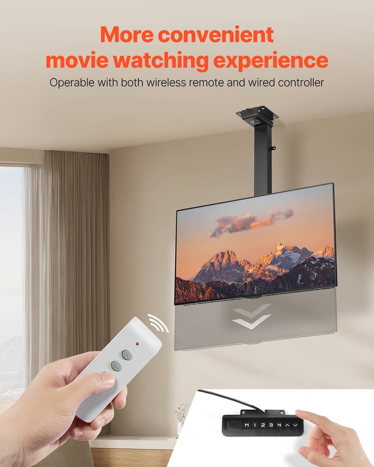 VEVOR Support TV Plafond Motorisé pour Écran 32-55 po/81,3-140 cm Réglable - Image 5
