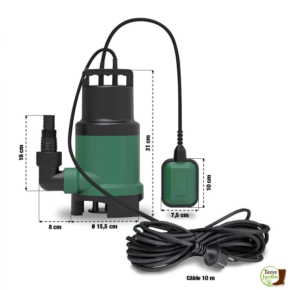 Terre Jardin - Pompe d'évacuation submersible pour eau chargée ou claire (piscine) 14m3/h - Image 4