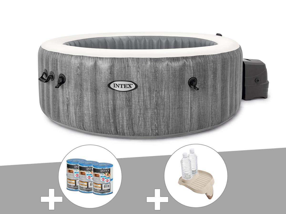 Kit spa gonflable Intex PureSpa Baltik rond Bulles 4 places + 6 filtres + Porte-verre - Image 1