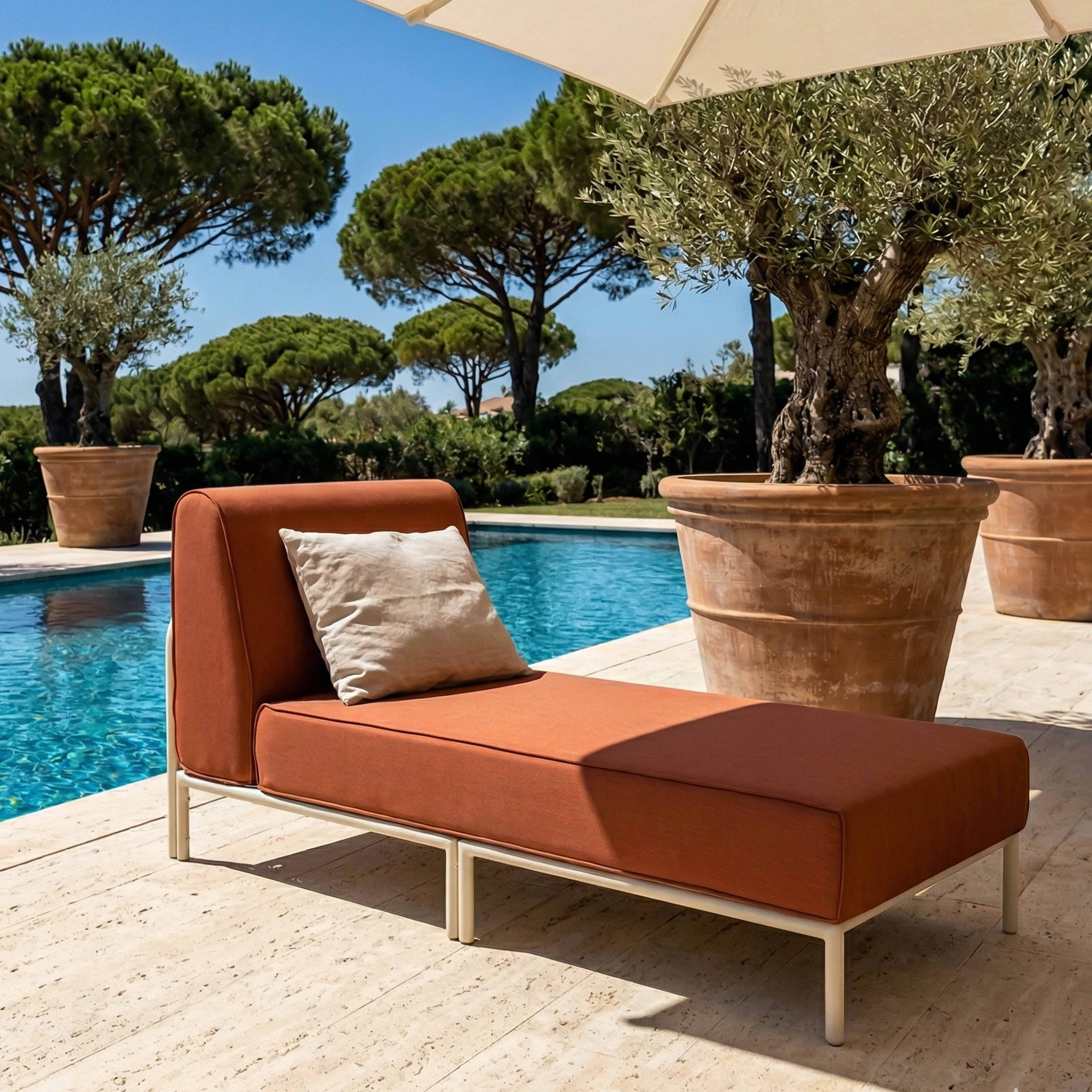 Oviala - Méridienne pour salon de jardin modulable en tissu terracotta Patio - Oviala - Image 2