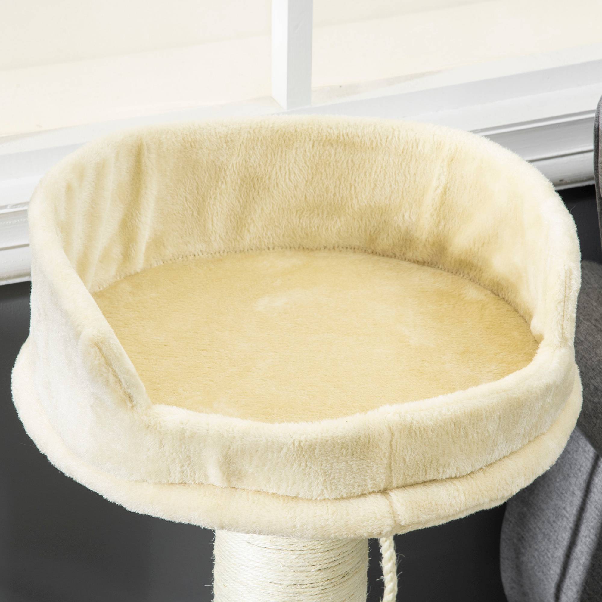 Pawhut - Arbre à chat griffoir grattoir sisal naturel plateforme d'observation corde d'escalade boule à ressort peluche beige - Image 8