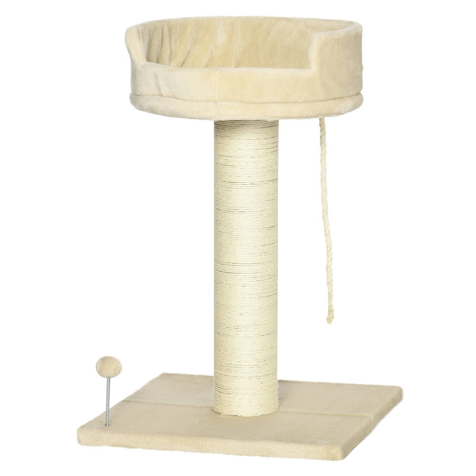 Pawhut - Arbre à chat griffoir grattoir sisal naturel plateforme d'observation corde d'escalade boule à ressort peluche beige - Image 1