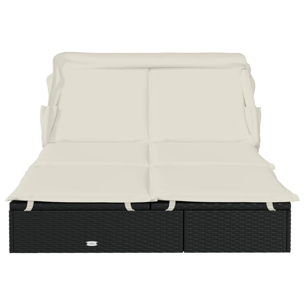 Helloshop26 - Transat bain de soleil chaise longue 2 places avec toit pliable 213 x 118 x 97 cm noir - Image 5