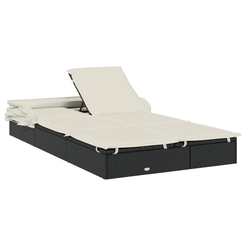 Helloshop26 - Transat bain de soleil chaise longue 2 places avec toit pliable 213 x 118 x 97 cm noir - Image 7