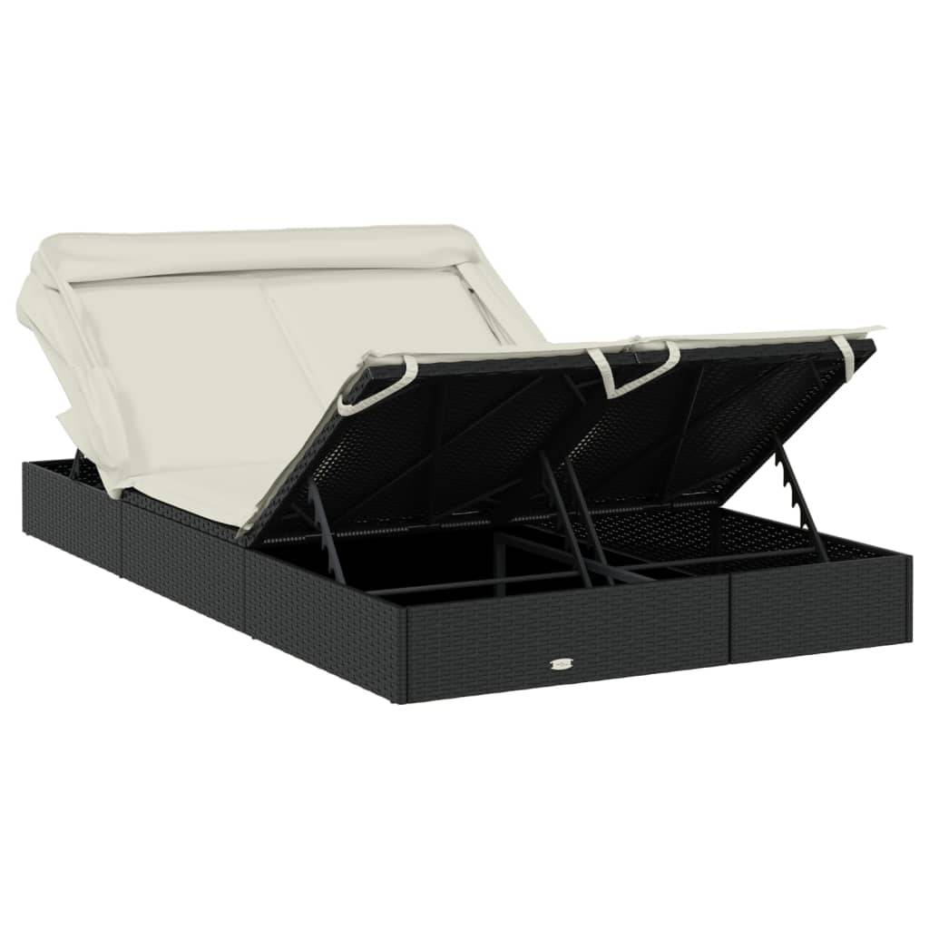 Helloshop26 - Transat bain de soleil chaise longue 2 places avec toit pliable 213 x 118 x 97 cm noir - Image 8