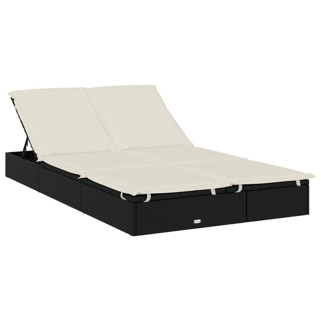 Helloshop26 - Transat bain de soleil chaise longue 2 places avec toit pliable 213 x 118 x 97 cm noir - Image 4