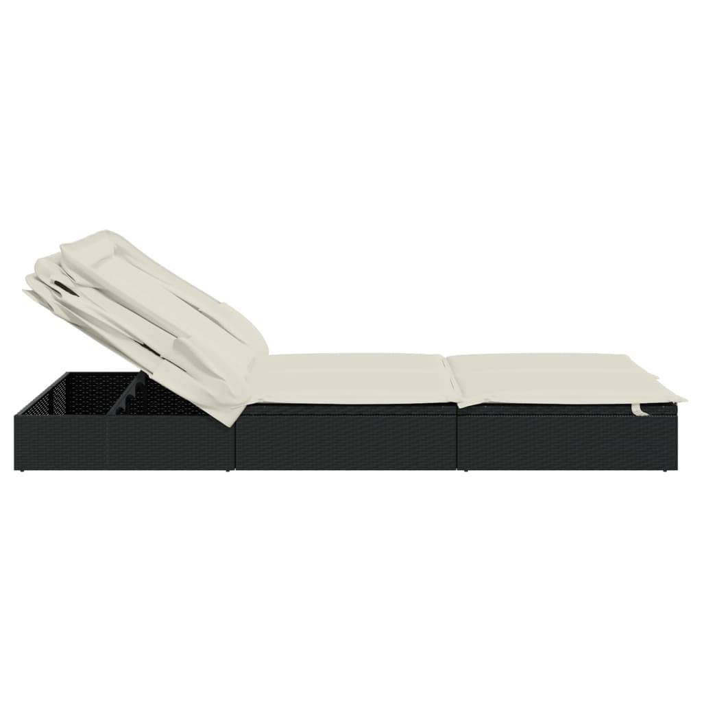 Helloshop26 - Transat bain de soleil chaise longue 2 places avec toit pliable 213 x 118 x 97 cm noir - Image 6