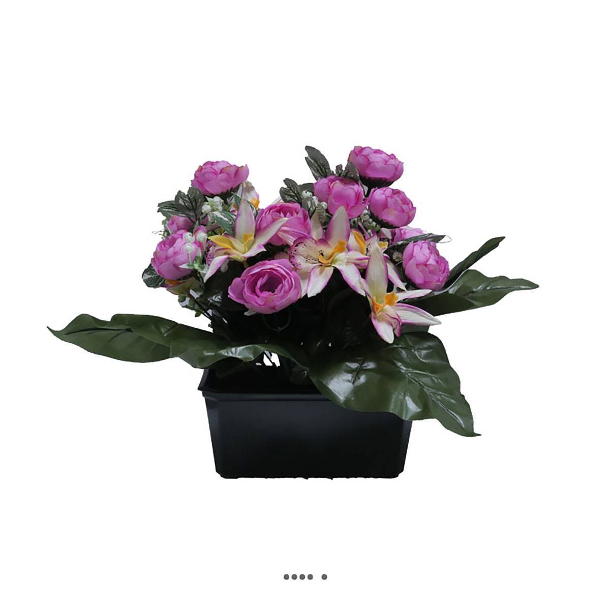 Artificielles - Jardinière fleurs artificielles cimetière renoncules et orchidées H 30 cm L 40 cm Mauve violet - couleur: Mauve violet - Image 2