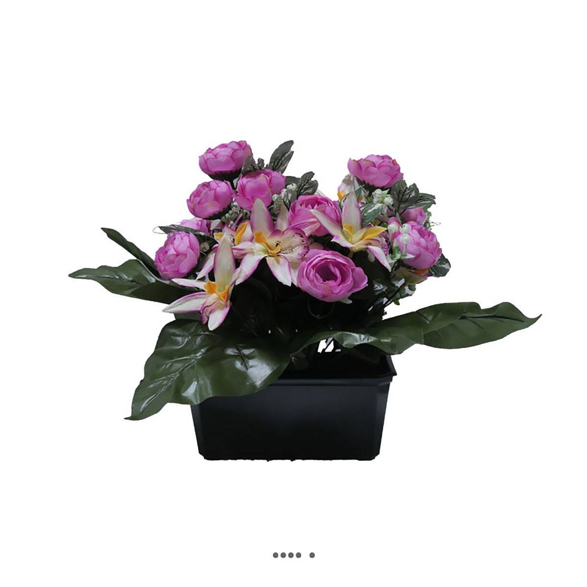 Artificielles - Jardinière fleurs artificielles cimetière renoncules et orchidées H 30 cm L 40 cm Mauve violet - couleur: Mauve violet - Image 1