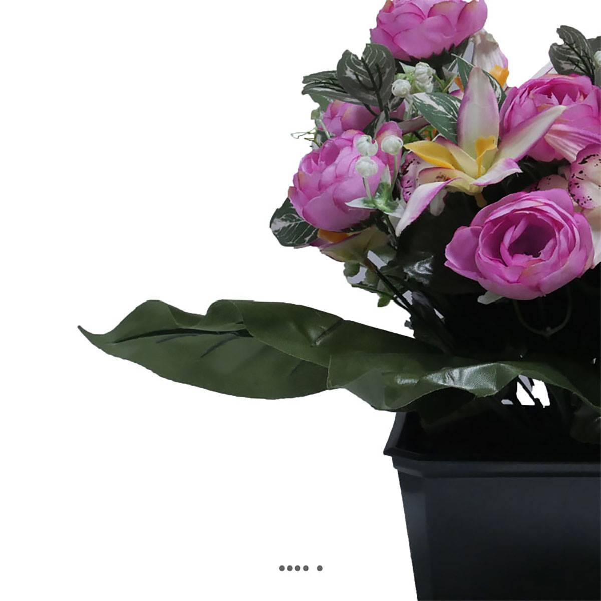 Artificielles - Jardinière fleurs artificielles cimetière renoncules et orchidées H 30 cm L 40 cm Mauve violet - couleur: Mauve violet - Image 3