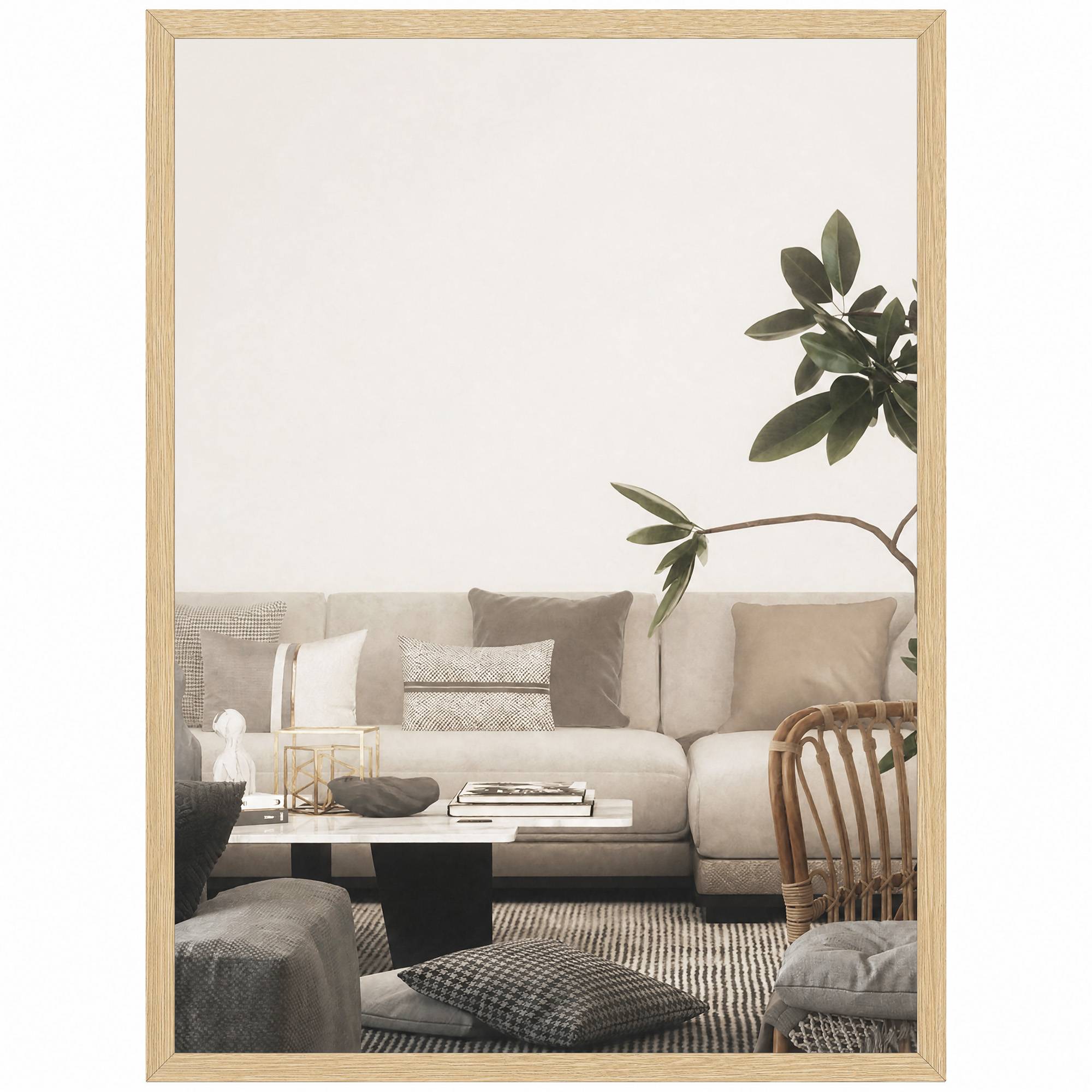 Sans Marque - Miroir mural rectangulaire 80x60 cm cadre bois naturel salle bain salon chambre - Image 1