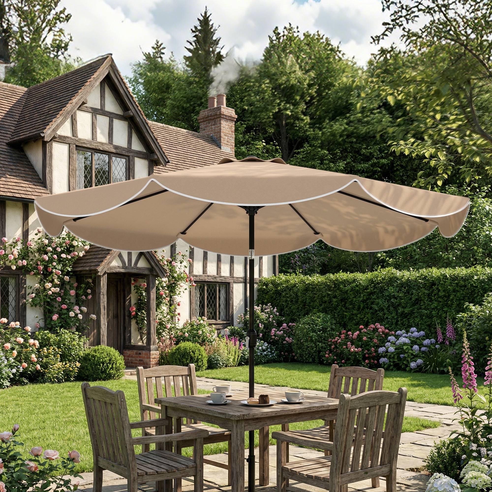 Parasol terrasse exterieur Ø2,7 m, inclinaison ajustable 3 positions, manivelle et volant, kaki - Image 4