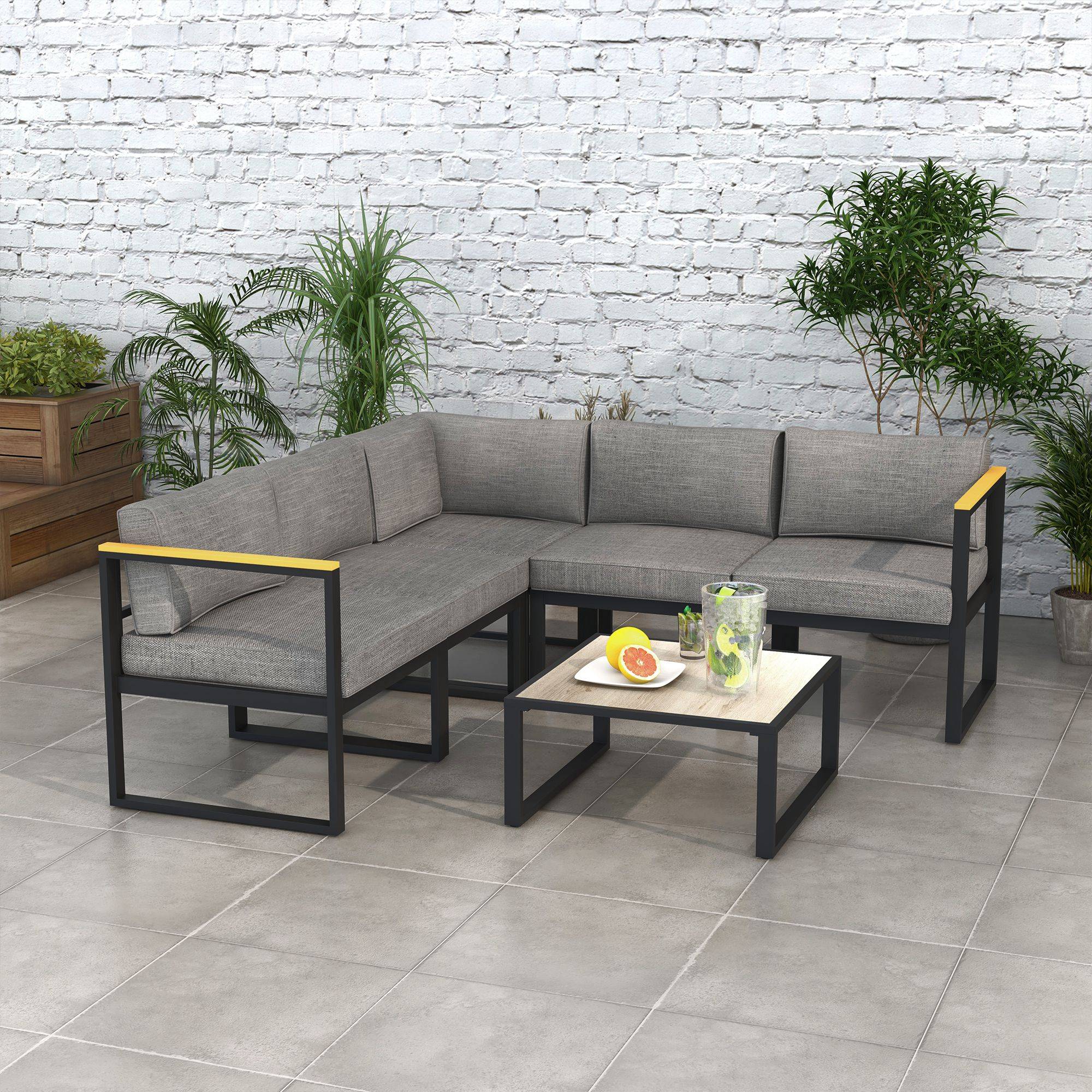 Outsunny - Ensemble Salon de Jardin d'angle extérieur 6 places grand confort aluminium - Outsunny - Image 2