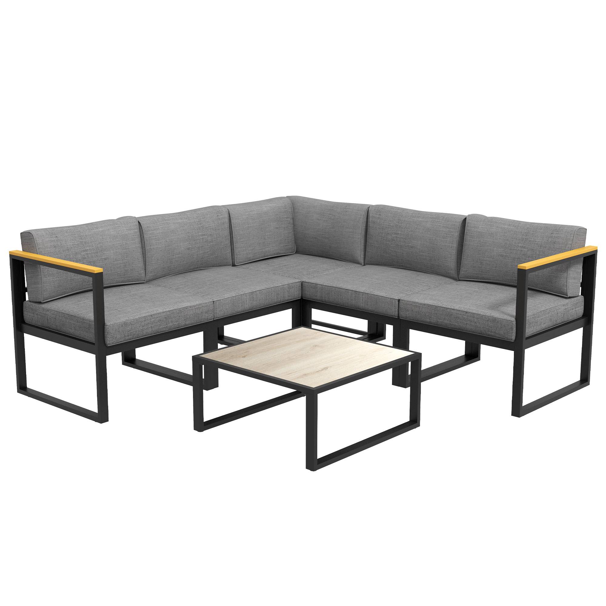 Outsunny - Ensemble Salon de Jardin d'angle extérieur 6 places grand confort aluminium - Outsunny - Image 1