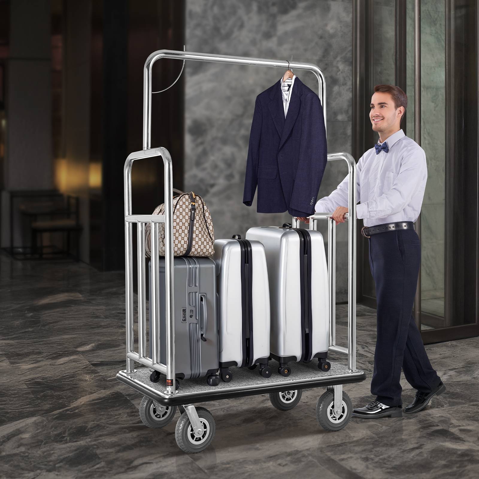 VEVOR Chariot Porte Bagages Hôtel Plate-forme 544 kg Finition Acier Inox Brossé - Image 8