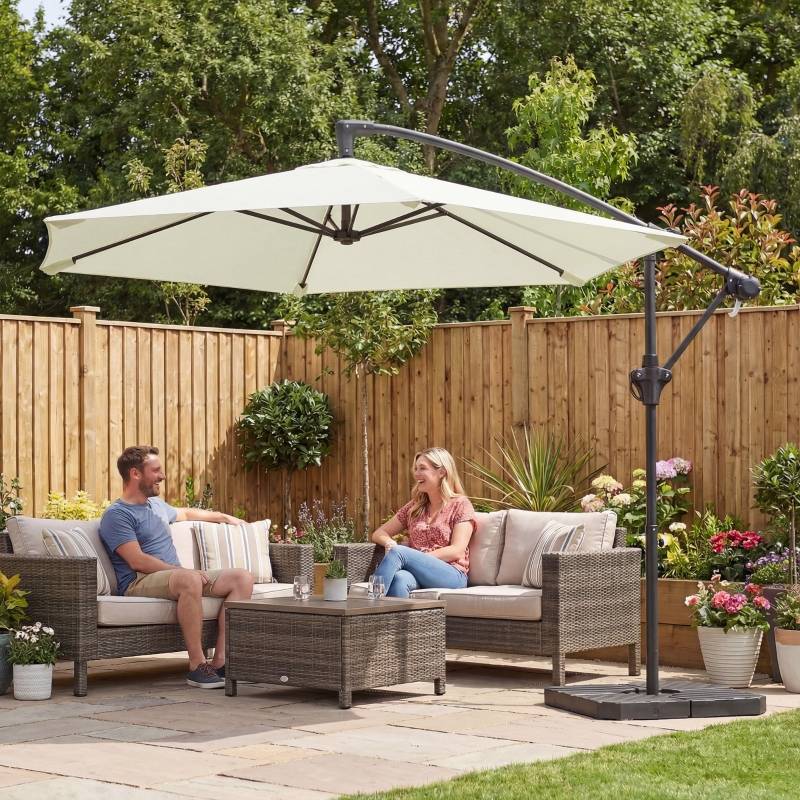 Parasol déporté métal pour jardin terrasse protection anti-UV Ø300cm blanc crème - ComfortXL Outdoor Living - Image 8