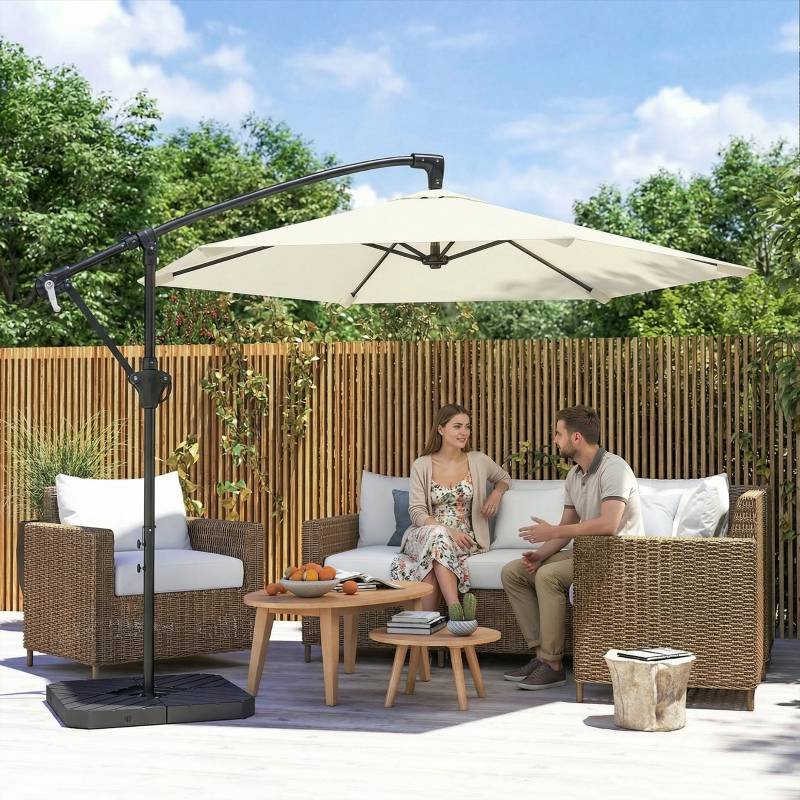 Parasol déporté métal pour jardin terrasse protection anti-UV Ø300cm blanc crème - ComfortXL Outdoor Living - Image 1