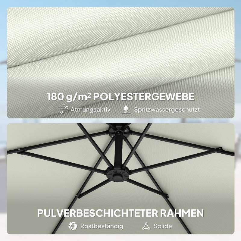 Parasol déporté métal pour jardin terrasse protection anti-UV Ø300cm blanc crème - ComfortXL Outdoor Living - Image 6
