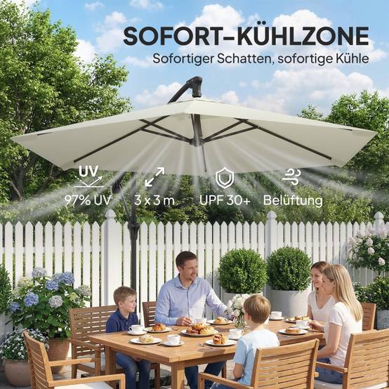 Parasol déporté métal pour jardin terrasse protection anti-UV Ø300cm blanc crème - ComfortXL Outdoor Living - Image 5