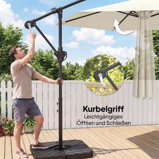 Parasol déporté métal pour jardin terrasse protection anti-UV Ø300cm blanc crème - ComfortXL Outdoor Living - Image 7