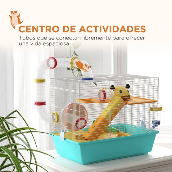 Cage hamster tubulaire Acier et PP complète avec accessoires 45x28x37cm Multicolore - ComfortXL Outdoor Living - Image 6