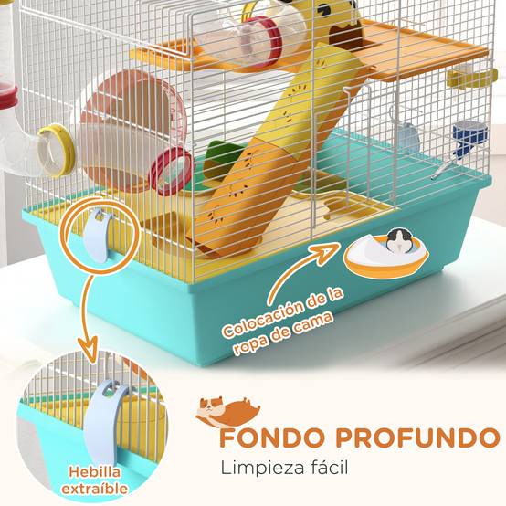 Cage hamster tubulaire Acier et PP complète avec accessoires 45x28x37cm Multicolore - ComfortXL Outdoor Living - Image 8