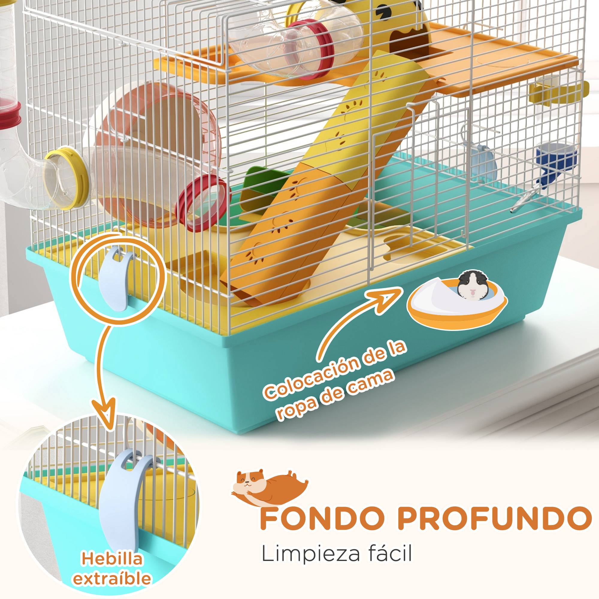 Cage hamster tubulaire Acier et PP complète avec accessoires 45x28x37cm Multicolore - ComfortXL Outdoor Living - Image 8