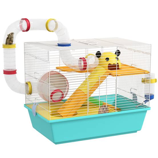 Cage hamster tubulaire Acier et PP complète avec accessoires 45x28x37cm Multicolore - ComfortXL Outdoor Living - Image 1