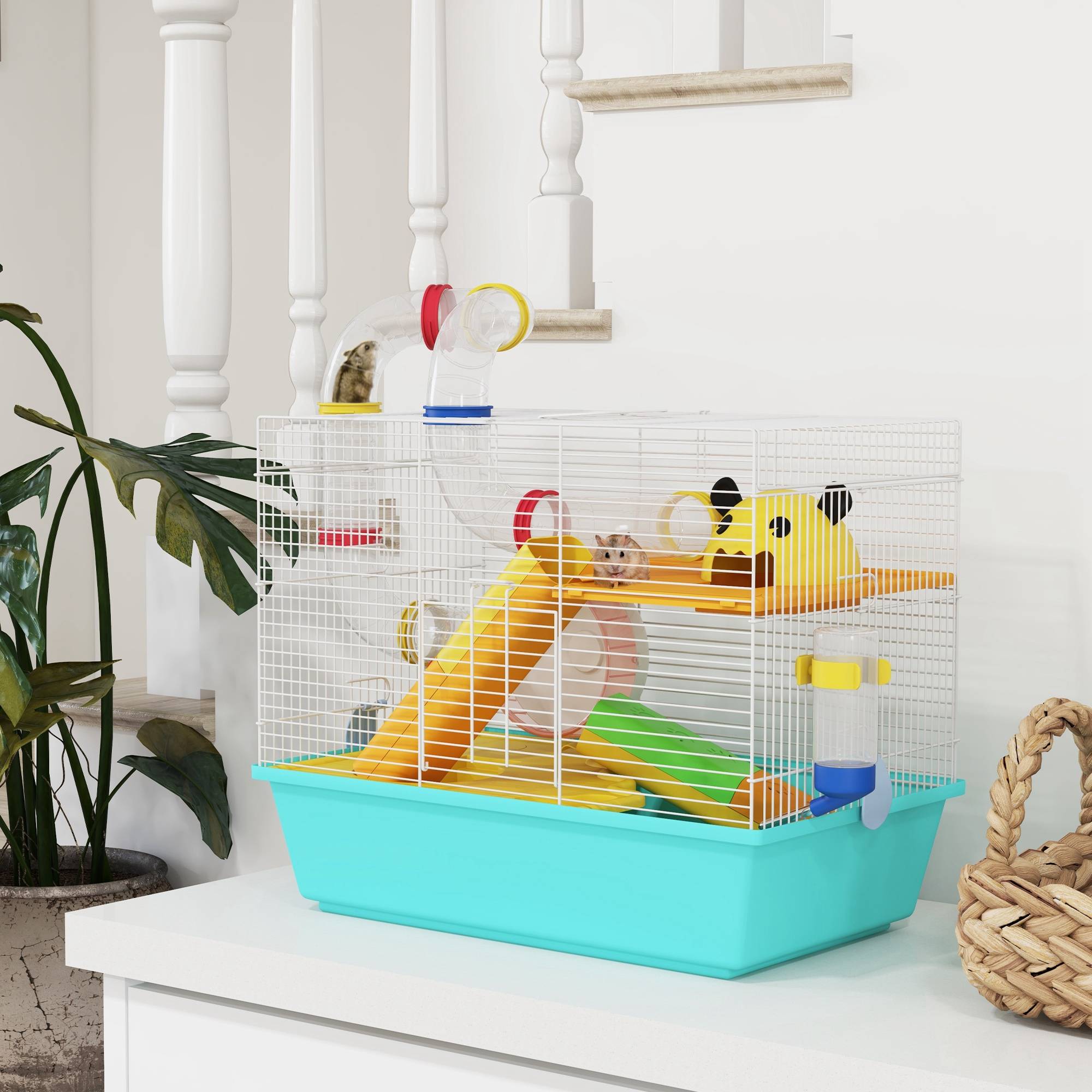 Cage hamster tubulaire Acier et PP complète avec accessoires 45x28x37cm Multicolore - ComfortXL Outdoor Living - Image 4