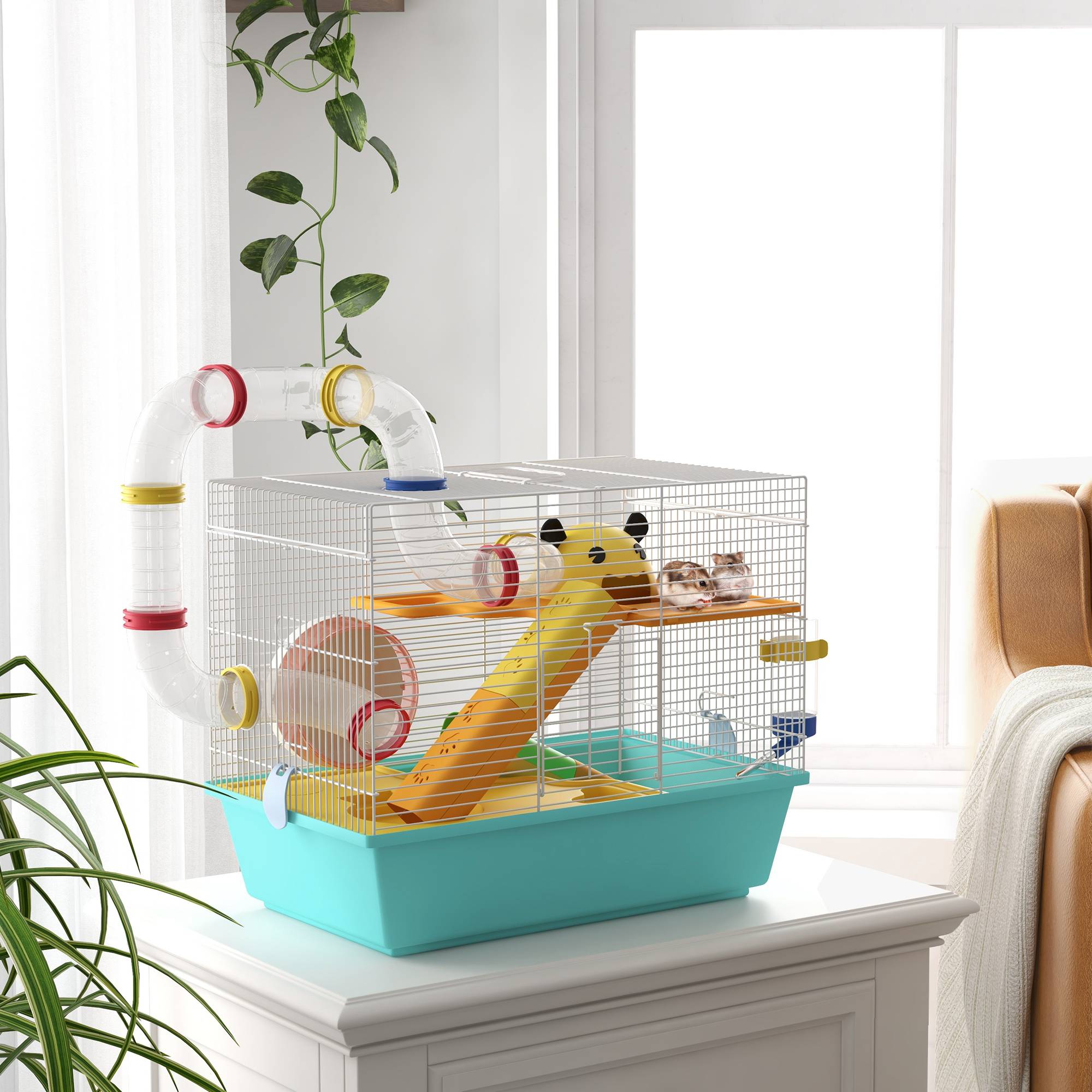 Cage hamster tubulaire Acier et PP complète avec accessoires 45x28x37cm Multicolore - ComfortXL Outdoor Living - Image 3