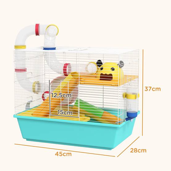 Cage hamster tubulaire Acier et PP complète avec accessoires 45x28x37cm Multicolore - ComfortXL Outdoor Living - Image 5