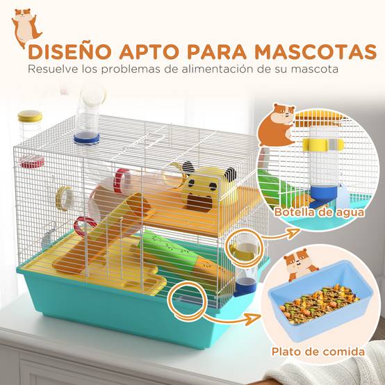 Cage hamster tubulaire Acier et PP complète avec accessoires 45x28x37cm Multicolore - ComfortXL Outdoor Living - Image 9