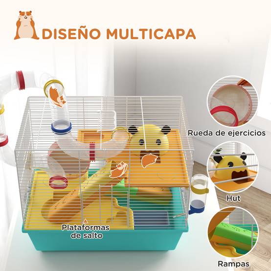 Cage hamster tubulaire Acier et PP complète avec accessoires 45x28x37cm Multicolore - ComfortXL Outdoor Living - Image 7