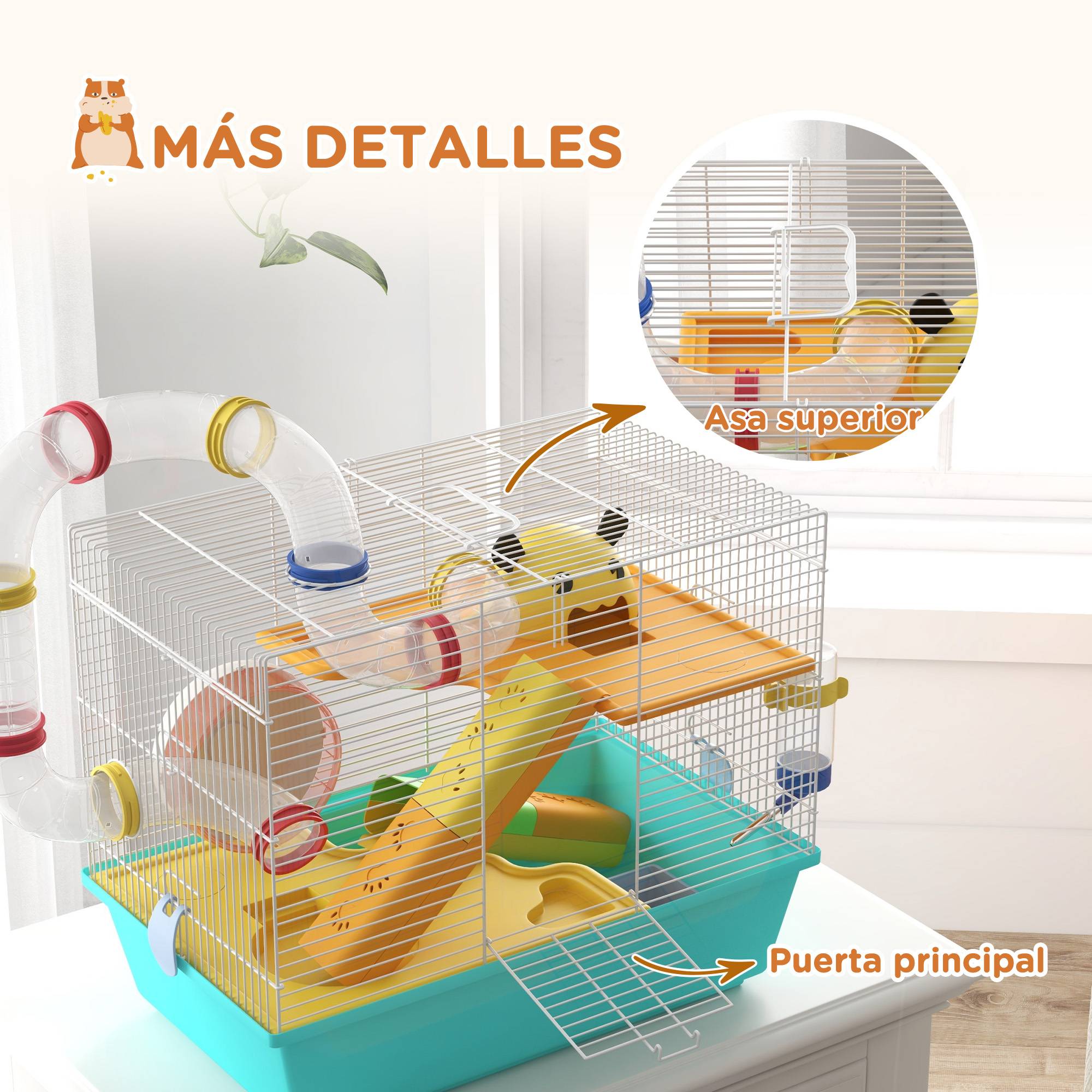 Cage hamster tubulaire Acier et PP complète avec accessoires 45x28x37cm Multicolore - ComfortXL Outdoor Living - Image 10
