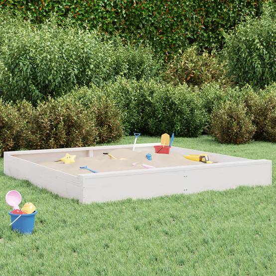 Bac à sable - Maison de jeu pour enfants avec sièges blanc carré bois de pin massif-JU12113 - Image 2