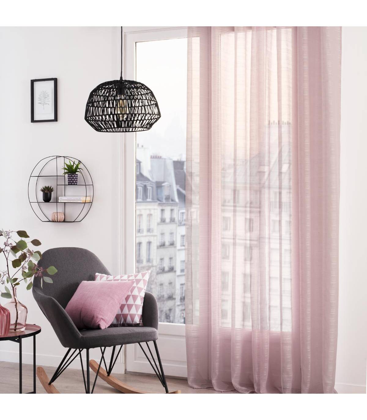 Voilage à œillets Rose tissage à rayures 140 x 240 cm - Image 4