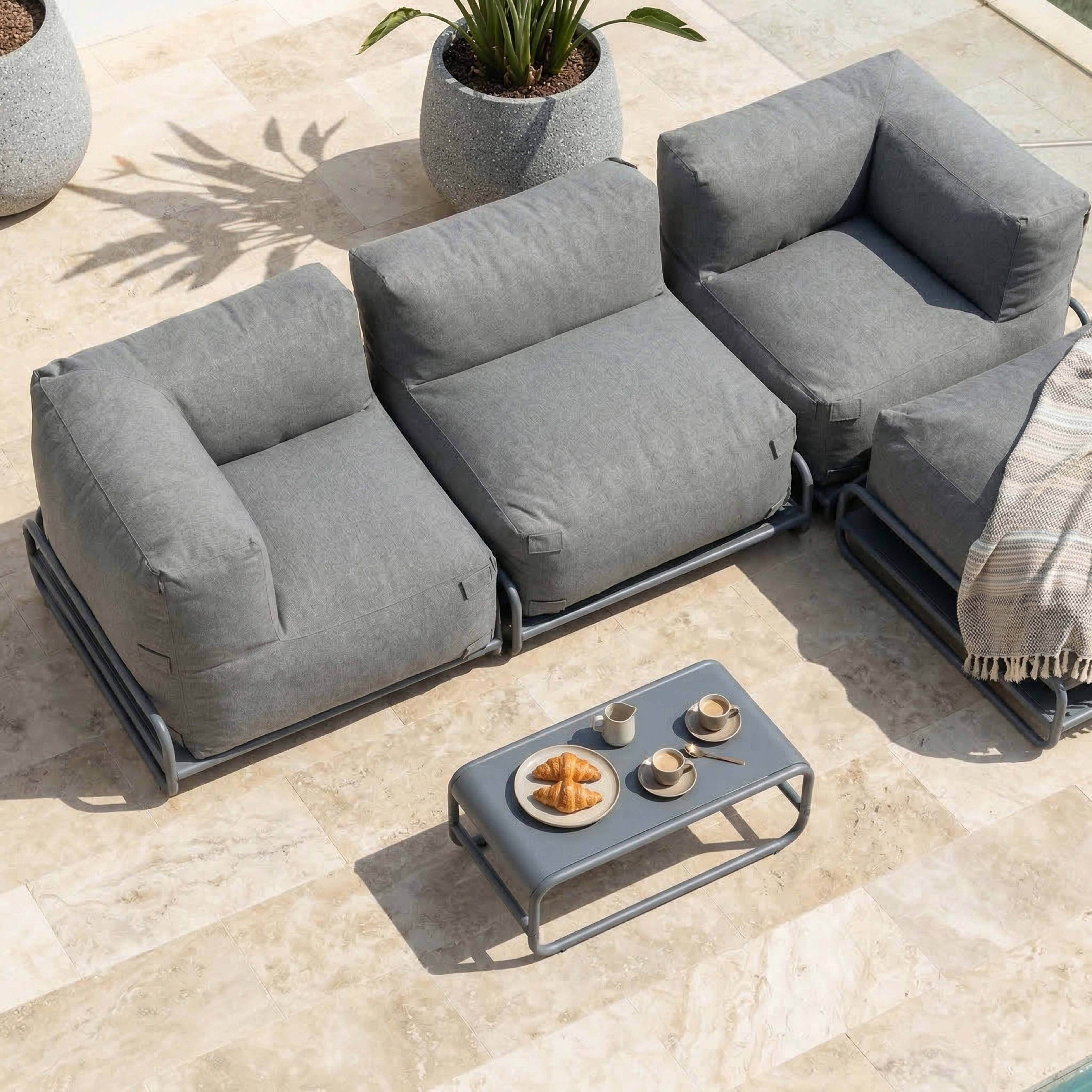 Oviala - Salon de jardin modulable 4 places avec structure gris Mixi - Oviala - Image 4