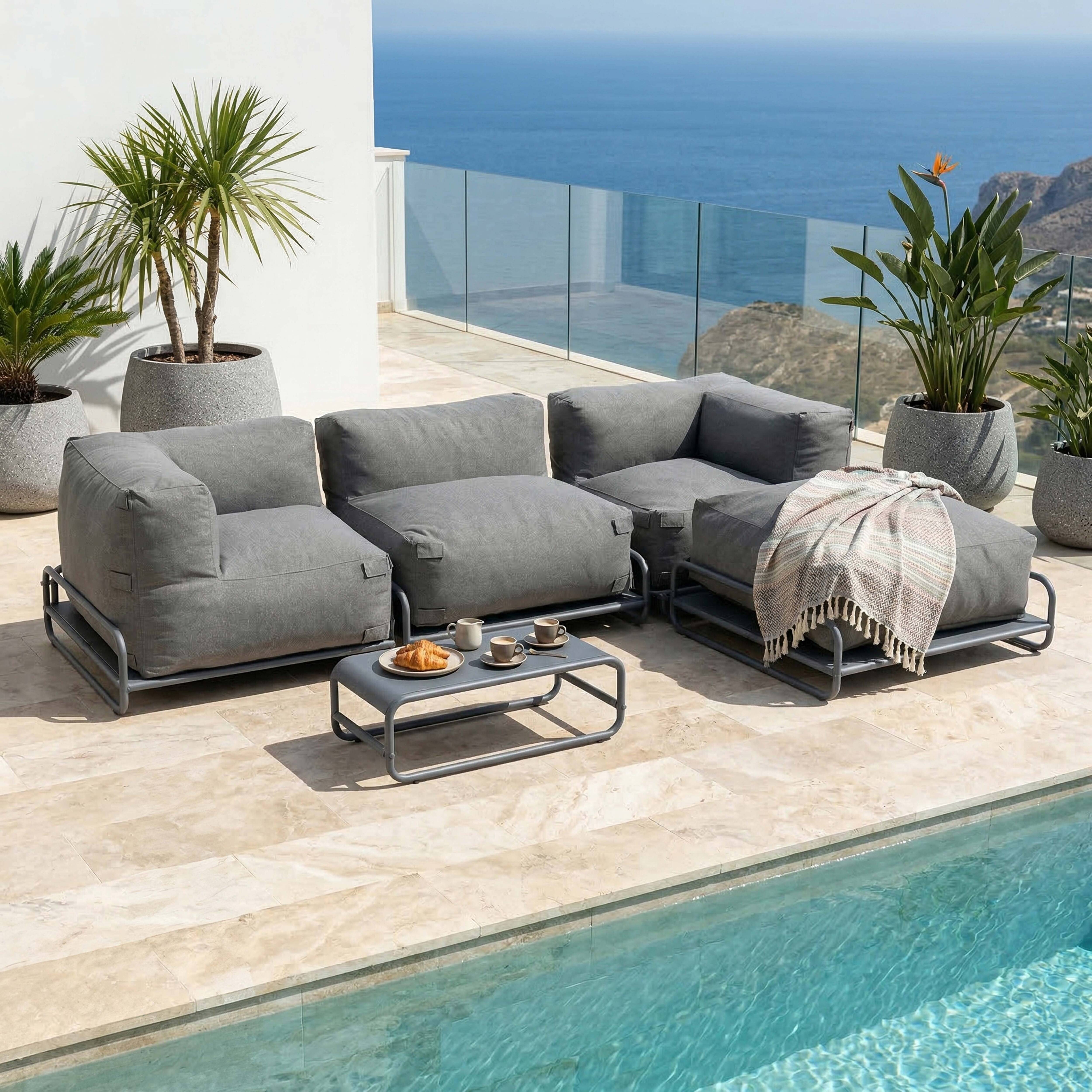 Oviala - Salon de jardin modulable 4 places avec structure gris Mixi - Oviala - Image 1