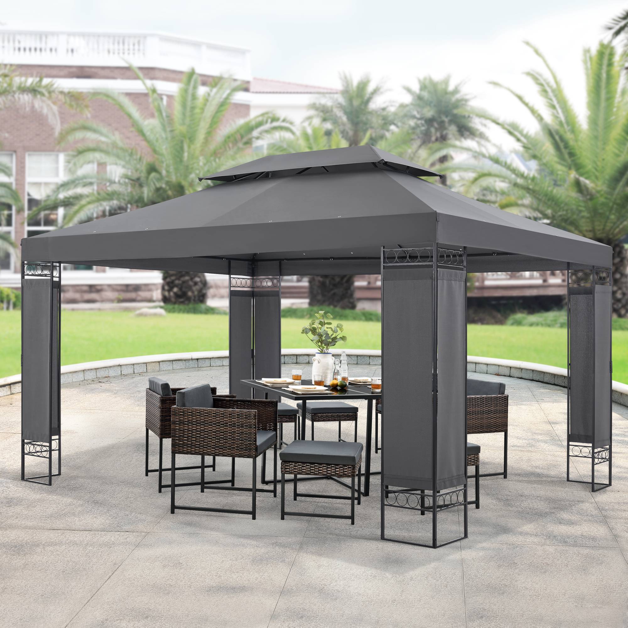 Tonnelle de jardin Lanciano avec structure en acier 400 x 300 x 265 cm gris foncé [en.casa] - Image 2