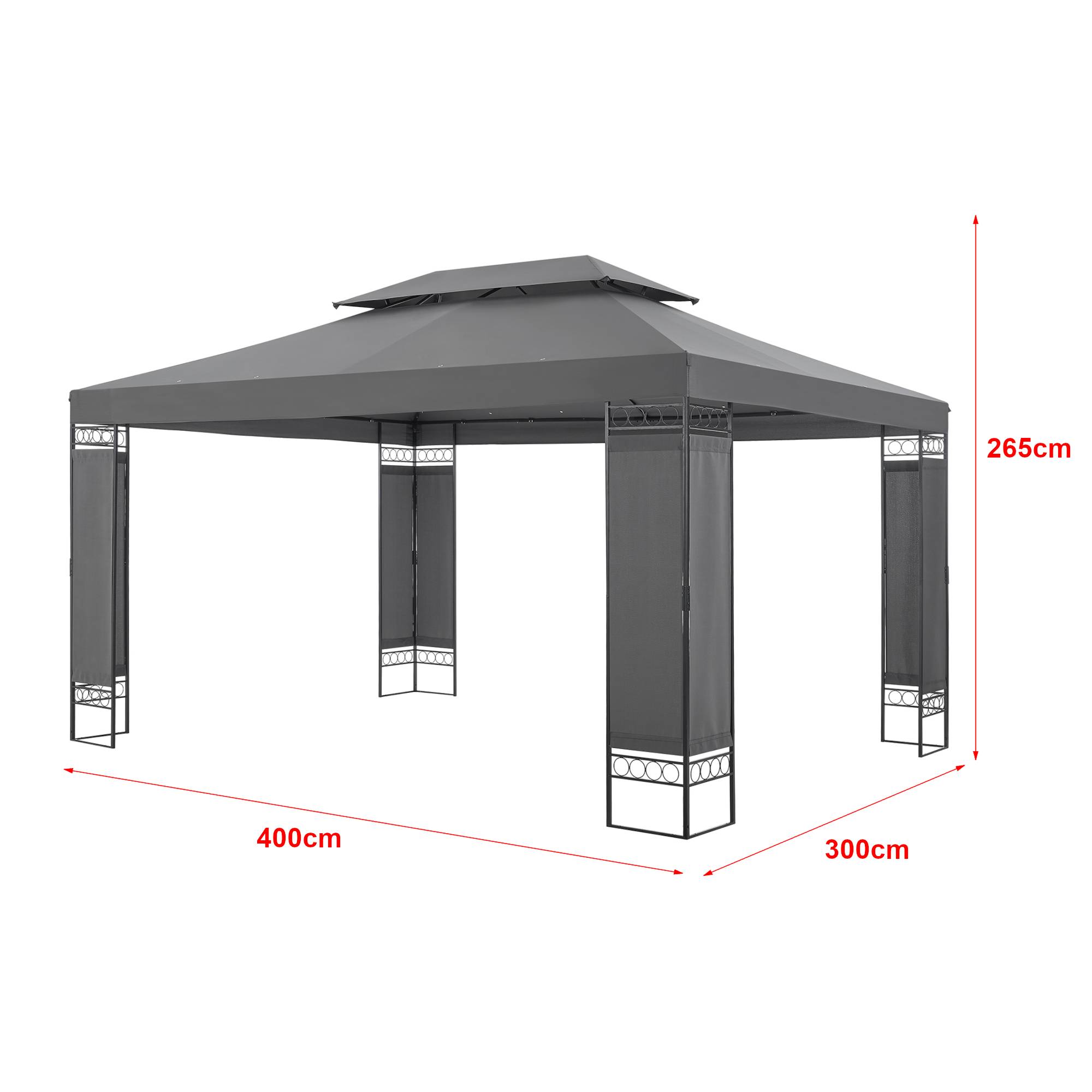 Tonnelle de jardin Lanciano avec structure en acier 400 x 300 x 265 cm gris foncé [en.casa] - Image 3
